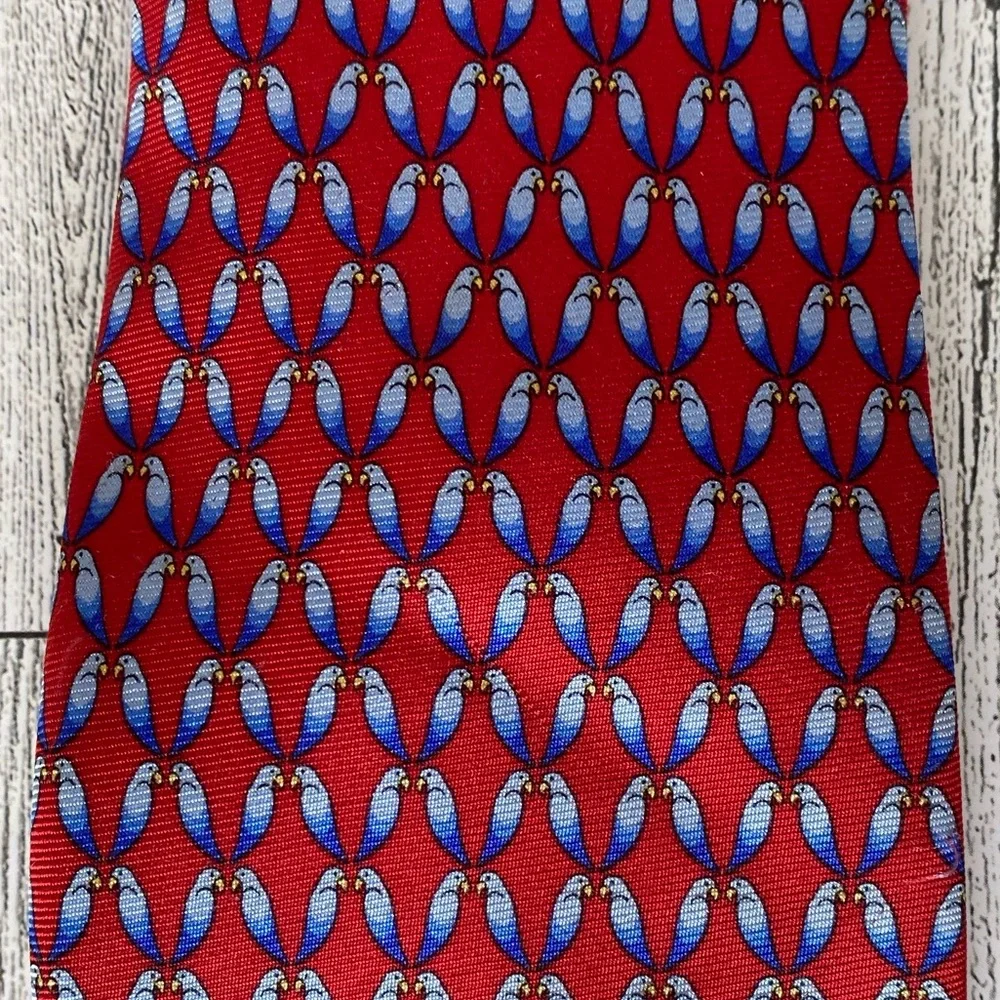 Tommy Bahama Mens Tie Parrot Red Blue Necktie 100% Silk 60